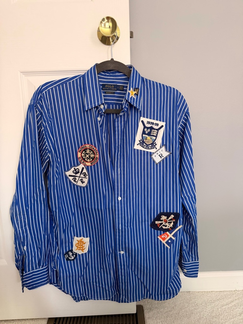 Polo by Ralph Lauren Blue & White Striped Patchwork Button-Down Shirt